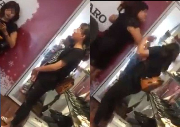Hình ảnh bà chủ shop giày dép tát nữ sinh viên, chửi bới, đe dọa gây bức xúc cộng đồng mạng. (Ảnh cắt từ clip).