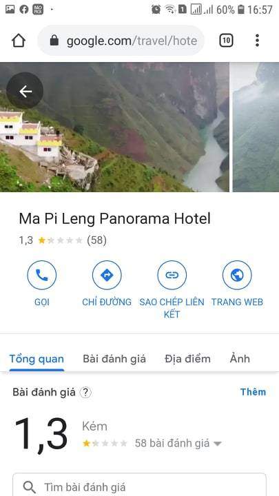 Khách sạn Panorama trên đèo Mã Pì Lèng bị đánh giá 1 sao trên Google.