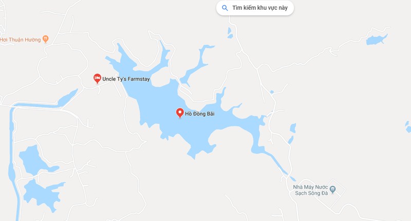 Vị trí hồ Đồng Bãi và Nhà máy nước sông Đà. (Ảnh: Google maps).