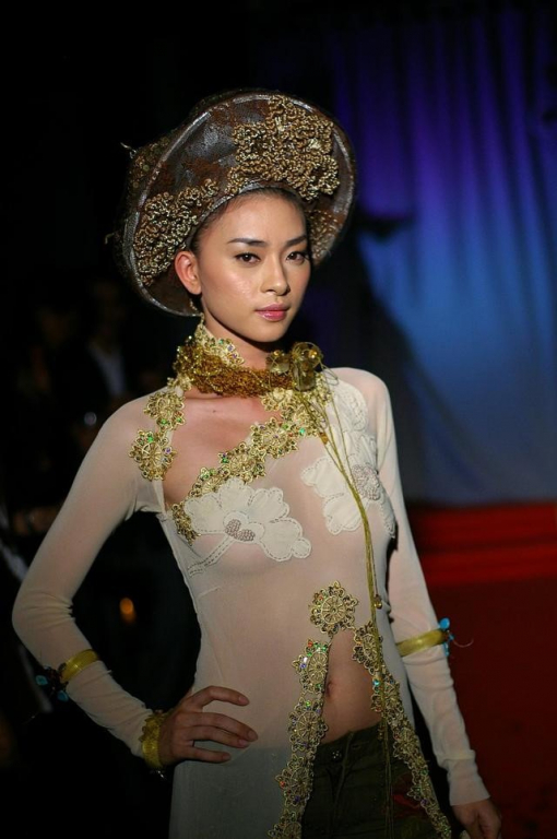 Ngô Thanh Vân từng diện trang phục giống áo dài nhưng chất liệu xuyên thấu. 
