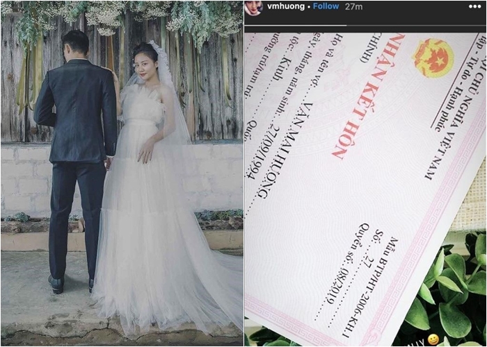 Văn May Hương khiến nhiều người bất ngờ khi đăng tải giấy chứng nhận kết hôn kèm theo dòng trạng thái: “Cuối cùng
