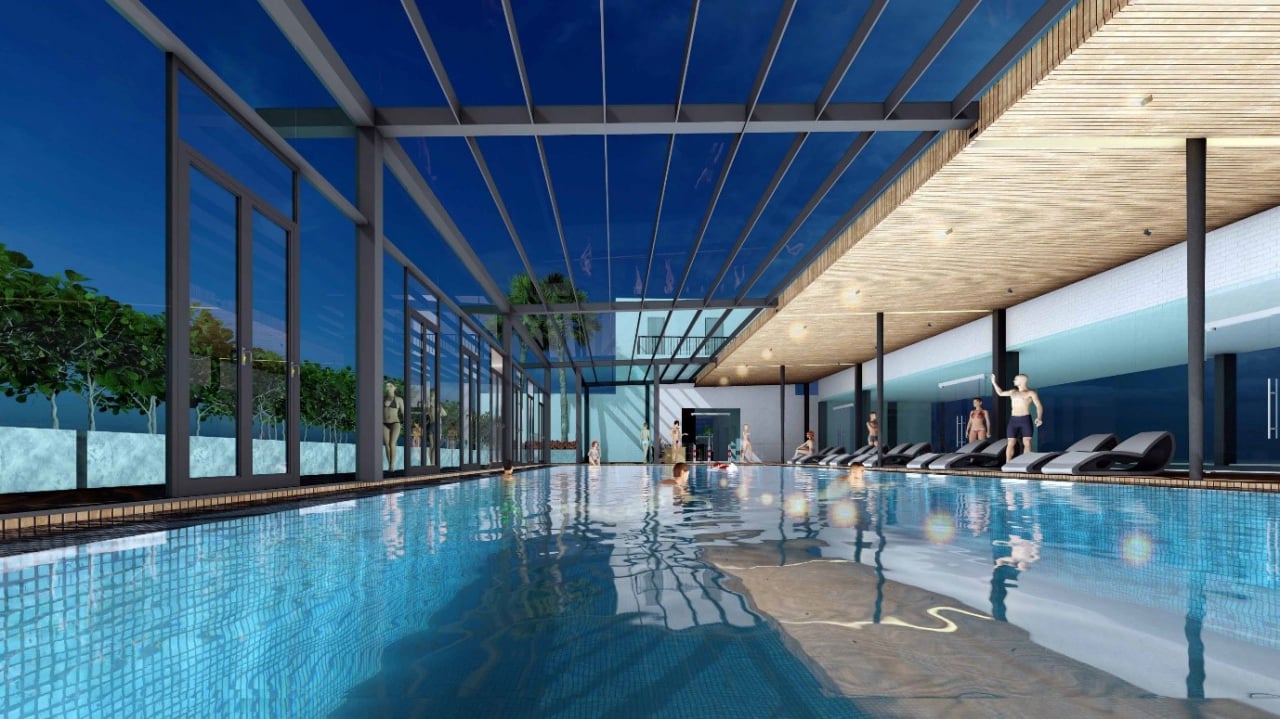 Bể bơi nước nóng đầu tiên tại Bắc Giang nằm trên mái tòa nhà Apec Aqua Park.