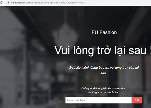 Website có địa chỉ https://ifufashion.vn  thông báo đang bảo trì. (Ảnh: Chụp màn hình).
