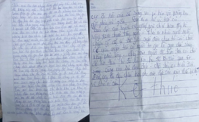 Lá thư tuyệt mệnh xót xa của nữ sinh lớp 11 Hà Tĩnh nghi nhảy cầu tự tử. (Ảnh: GĐXH).