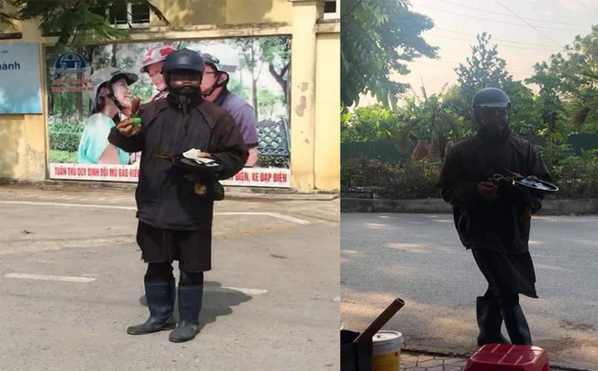 Hình ảnh người cầm đầu gà xin tiền quái dị ở Hà Nội gây xôn xao dư luận.