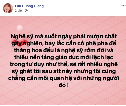 Lưu Hương Giang lên án các nghệ sĩ dùng chất kích thích để thăng hoa. 