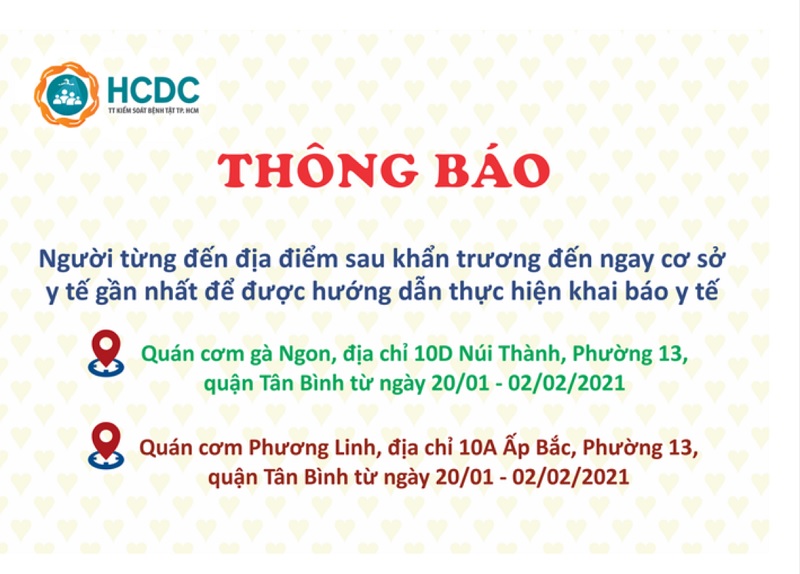 TP Hồ Chí Minh: Phát thông tin khẩn cấp tìm người nguy cơ nhiễm Covid-19 tại 2 quán ăn.