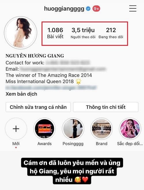 Hoa hậu Hương Giang khoe tài khoản instagram của cô nàng cán mốc 3,5 triệu lượt theo dõi, trở thành Hoa hậu có nhiều người theo dõi nhất showbiz Việt