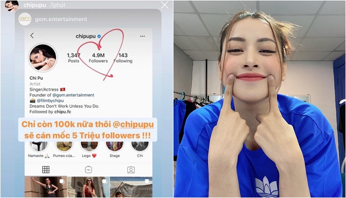 Chi Pu đã chính thức vượt mặt Ngọc Trinh để vươn lên vị trí Á quân Instagram với 4,9 triệu theo dõi