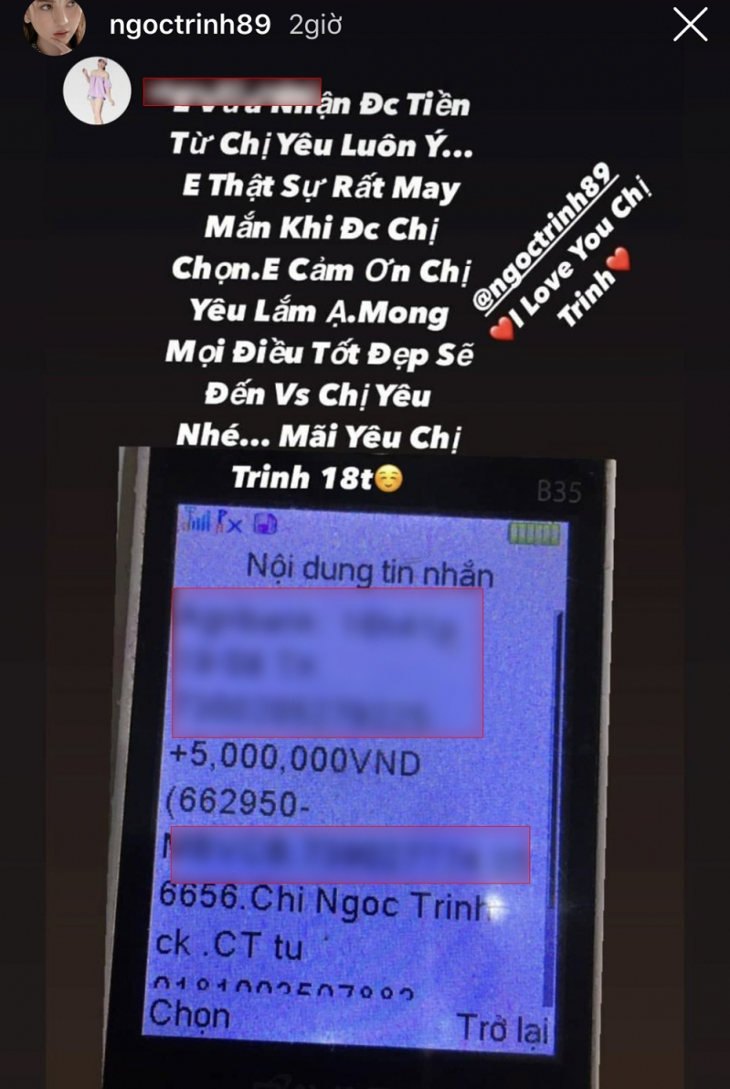 Trên story, Ngọc Trinh khoe gửi tặng 5 triệu cho 10 người đầu tiên chụp được thời khắc Instagram đạt đúng 5 triệu lượt theo