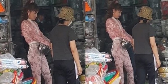 Hình ảnh Nhã Phương mặc đồ bộ bó sát để đi chợ được nhiều dân mạng truyền tay nhau
