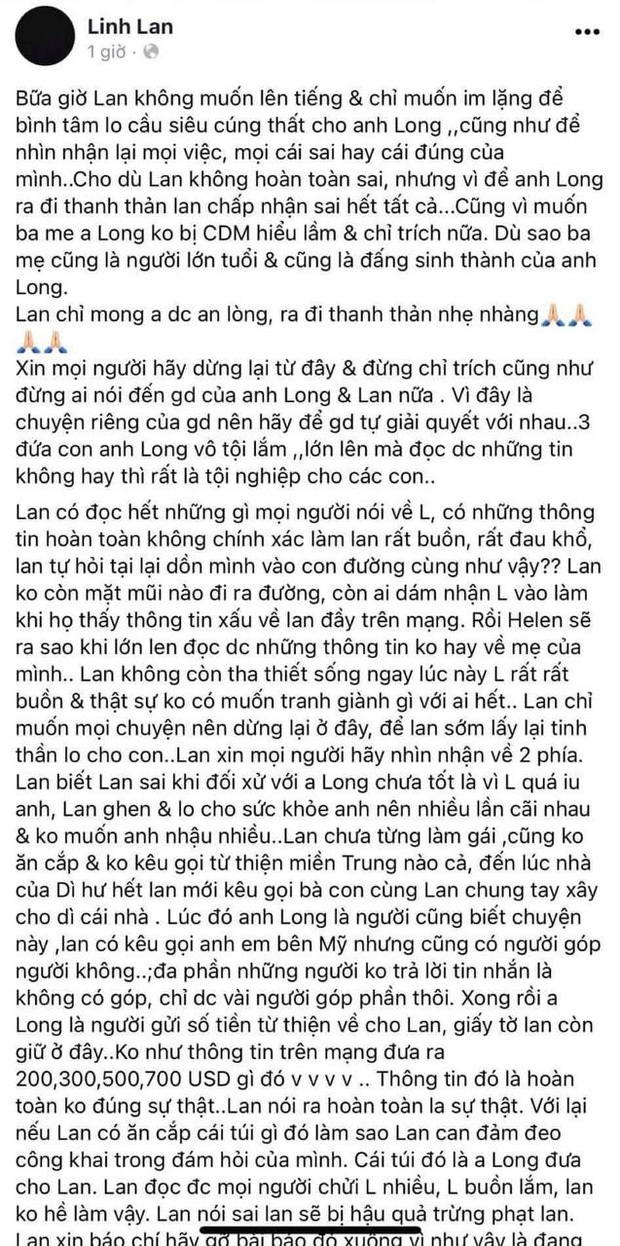 Tâm thư của Linh Lan đang gây chú ý trên mạng xã hội