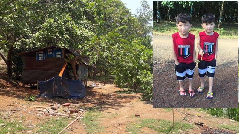 Hình ảnh 2 cháu bé sinh đôi mất tích được tìm thấy trong căn nhà hoang ở Bình Phước.