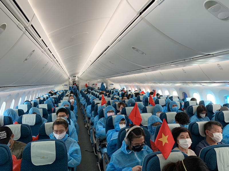 Hình ảnh máy bay đưa công dân Việt Nam hồi hương.
