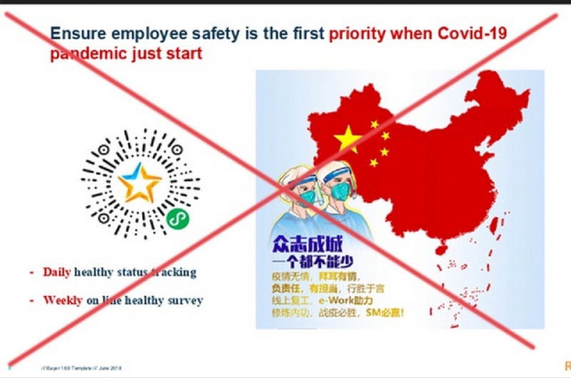 Bản đồ có “đường lưỡi bò” phi pháp do Trung Quốc tự “sáng tác” được Tổng Giám đốc Bayer Việt Nam chia sẻ cho nhân viên.