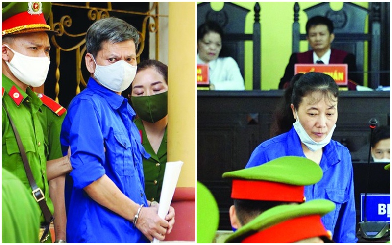 bị cáo Lò Văn Huynh và Nguyễn Thị Hồng Nga (từ trái qua phải) bị đề nghị 23-25 năm tù.