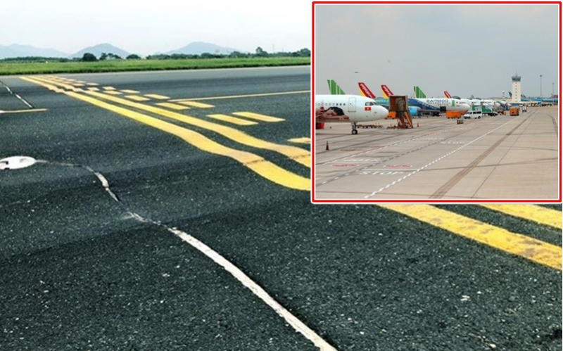 Đường băng sân bay Nội Bài xuống cấp nghiêm trọng.