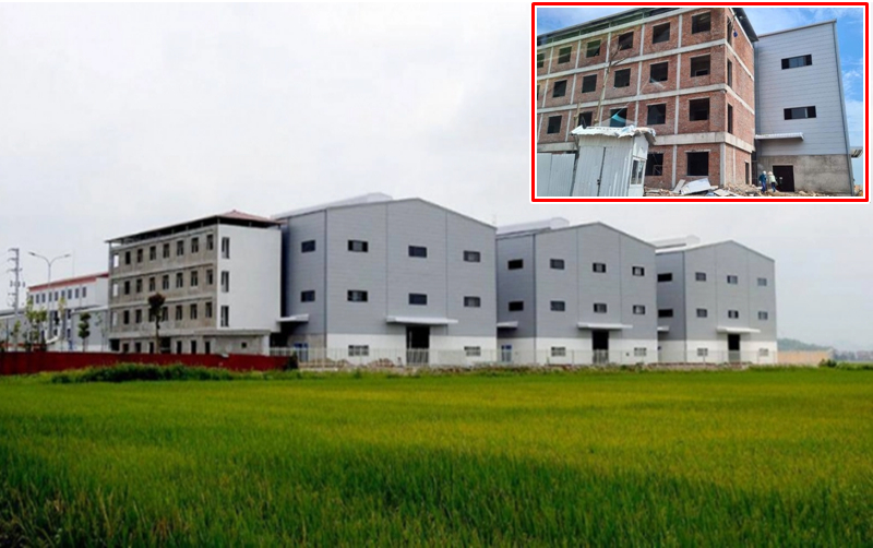 Công trình xây dựng trái phép của Công ty Yaolong tại CCN Châu Phong, Quế Võ, Bắc Ninh.