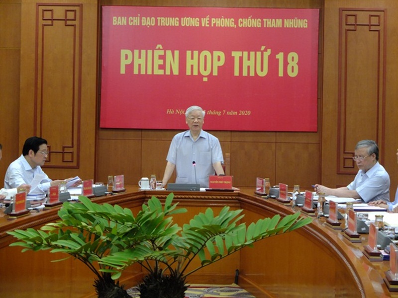 Tổng Bí thư, Chủ tịch nước Nguyễn Phú Trọng chủ trì phiên họp thứ 18 Ban Chỉ đạo T.Ư về PCTN. (Ảnh: Tiền Phong).