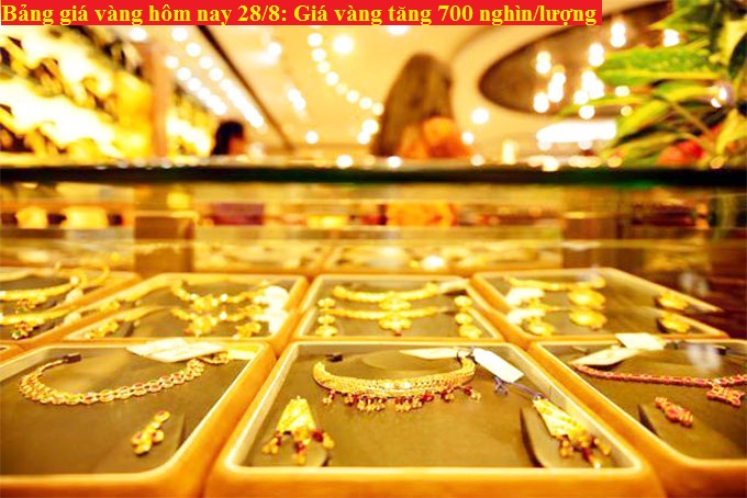 Bảng giá vàng hôm nay 28/8: Giá vàng tăng gần 700 nghìn/lượng.