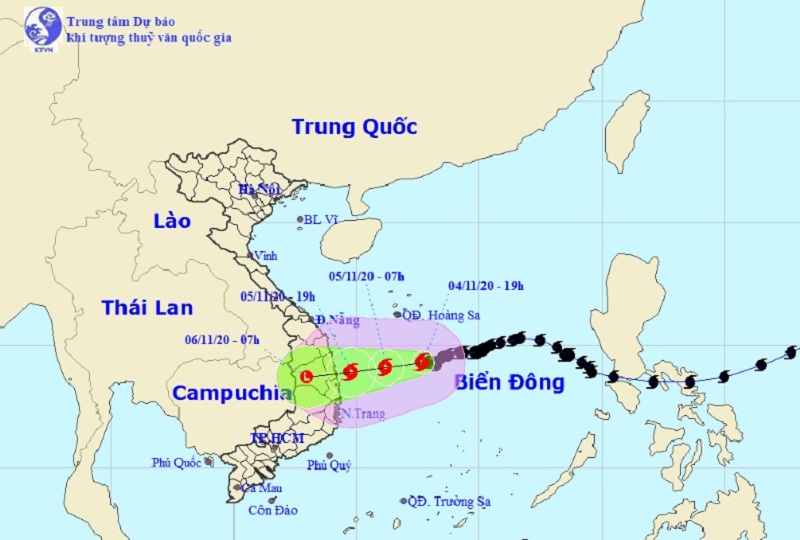 Vị trí và hướng di chuyển tiếp theo của bão số 10 – Goni. (Ảnh: Trung tâm Dự báo KTTVQG).
