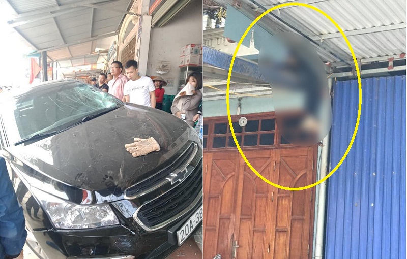 Hiện trường vụ tai nạn kinh hoàng ô tô đâm xe máy hất văng người lên mái nhà ở Thái Nguyên. (Ảnh: FB).