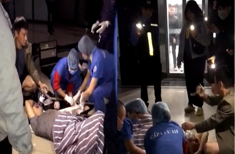 Hiện trường xảy ra vụ việc người đàn ông gặp nạn sau khi bước ra khỏi thang máy ở chung cư Hoàng Huy (Thanh Xuân, Hà Nội).