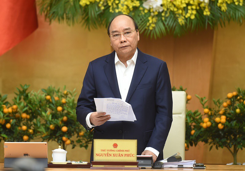 Thủ tướng Nguyễn Xuân Phúc phát biểu khai mạc phiên họp Chính phủ thường kỳ tháng 1/2021. (Ảnh VGP).