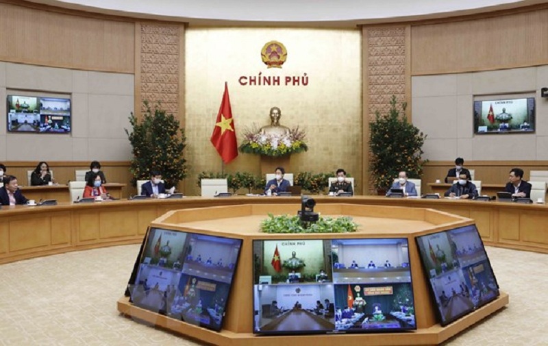 Phó Thủ tướng Vũ Đức Đam chủ trì cuộc họp trực tuyến của Ban Chỉ đạo quốc gia phòng chống dịch COVID-19 và Hải Dương, Quảng Ninh, Hà Nội. (Ảnh VGP).
