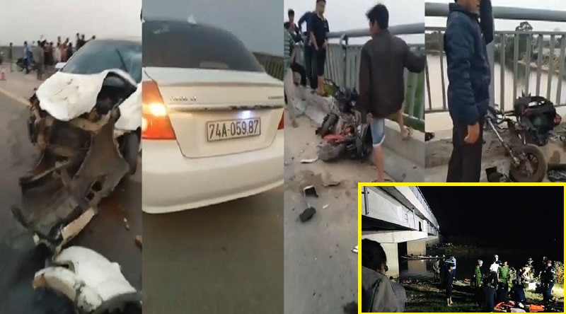 Hiện trường vụ ô tô đâm vào xe đạp điện trên cầu khiến học sinh rơi xuống sông tử vong ở Quảng Trị.