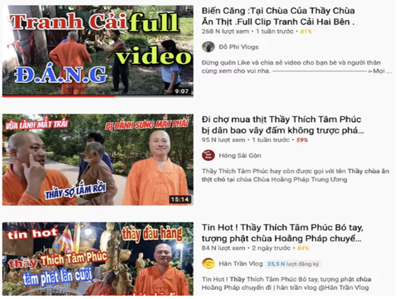 Trên nền tảng Youtube có hàng trăm video đăng tải về câu chuyện 'Thầy chùa ăn thịt chó'.