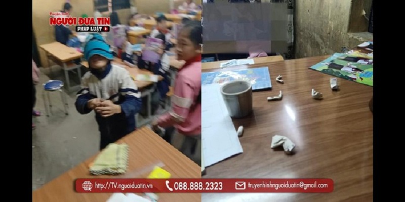 Học sinh bắn đạn giấy vào mắt cô giáo gây thương tích (Ảnh chụp clip Người đưa tin).