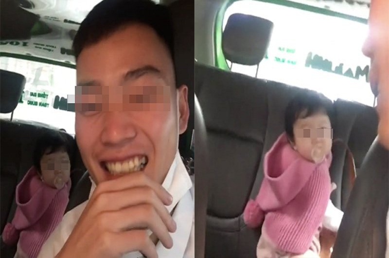 Tài xế taxi Mai Linh quay clip chia sẻ sự việc người mẹ bỏ quên con trên taxi. (Ảnh cắt từ clip).