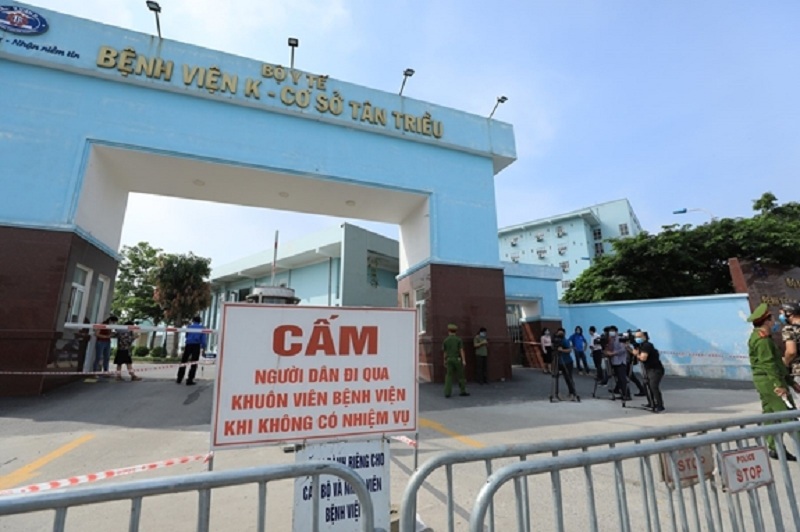 Bệnh viện K Tân Triều và 2 cơ sở khác bị phong tỏa. (Ảnh: IT).