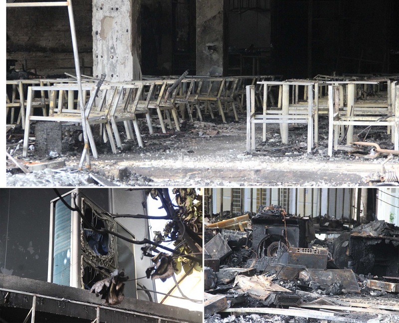 Hiện trường thảm khốc trong vụ cháy phòng trà làm 6 người chết ở Nghệ An.