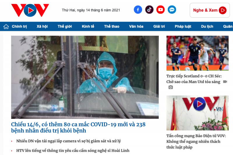 Báo điện tử VOV (Đài Tiếng nói Việt Nam) bị tấn công mạng vào ngày 13/6.