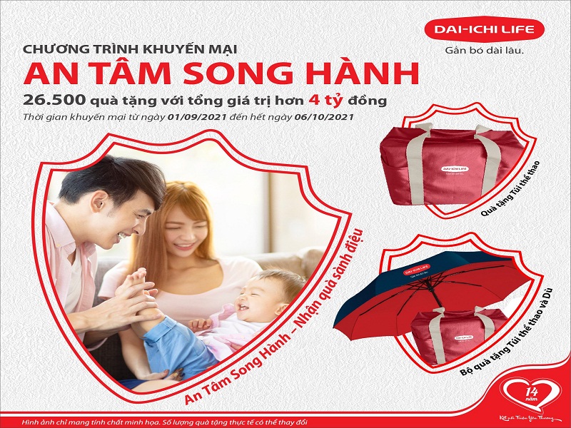 Dai-ichi Life Việt Nam triển khai chương trình khuyến mại hấp dẫn 'An Tâm Song Hành' với nhiều phần quà giá trị lớn, hấp dẫn.