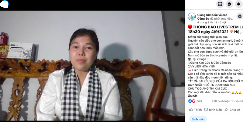 Giang Kim Cúc - Trưởng nhóm Giang Kim Cúc và các Cộng Sự trong Livestream xin lỗi sau khi phát tán thông tin bà ngoại rút ống thở của cháu.