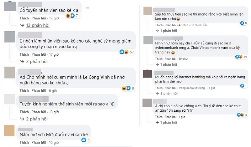 Phần lớn những bình luận trên fanpage Vietcombank là những người 'đòi' sao kê.