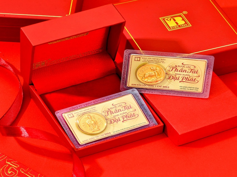 Sản phẩm Bản vị vàng Thần Tài 2022 – Khai xuân đại phát của Bảo Tín Minh Châu tung ra dịp Vía Thần Tài.