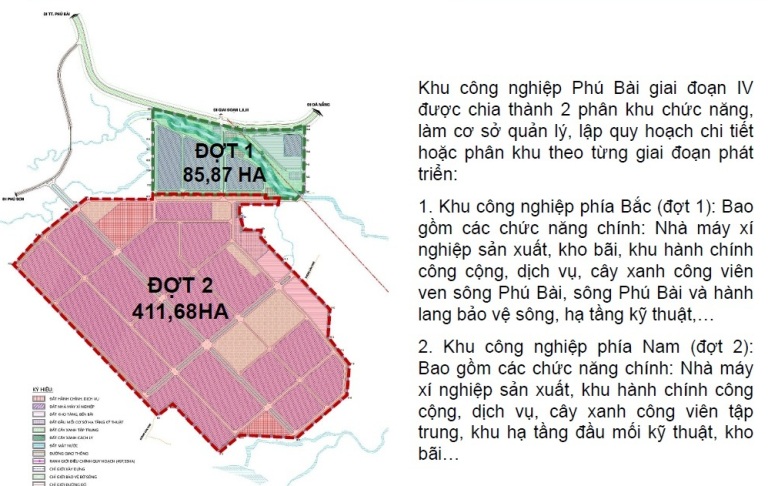 Phân khu chức năng phát triển của Khu công nghiệp Phú Bài giai đoạn IV.