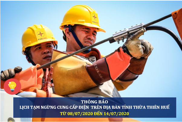 Thừa Thiên Huế: Lịch cúp điện từ ngày 8/7 đến ngày 14/7/2020.