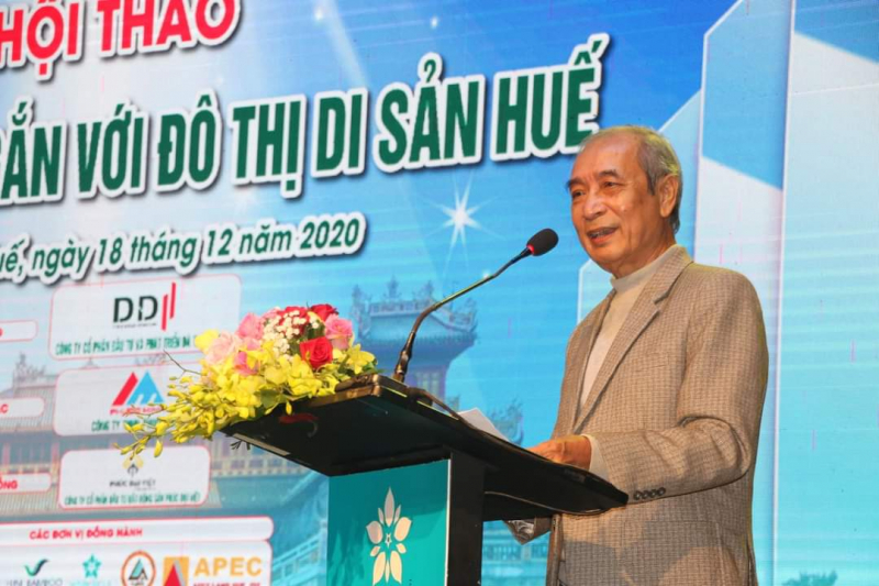 Nhà nghiên cứu văn hóa Huế Nguyễn Xuân Hoa phát biểu tại hội thảo.