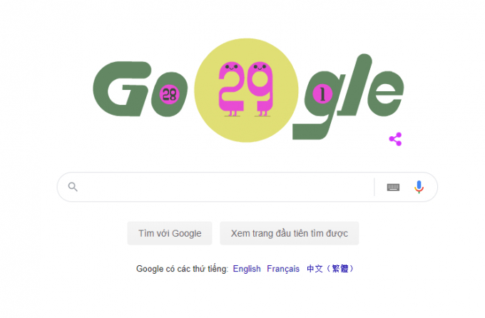 Google Doodle hôm nay chào mừng năm nhuận 2020.