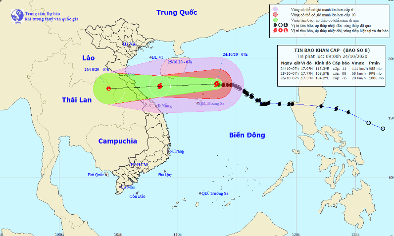Khẩn cấp: Bão số 8 sẽ đổ bộ Hà Tĩnh - Quảng Trị. Dự báo thời tiết 10 ngày (24/10 - 3/11)