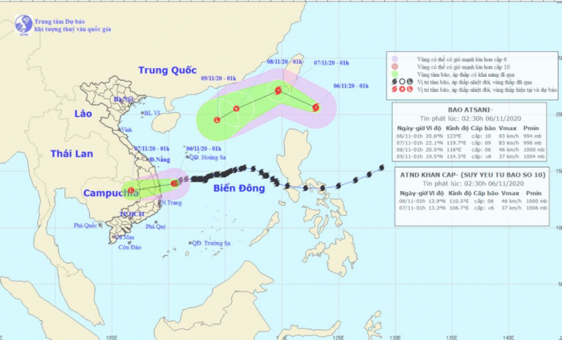Dự báo thời tiết 6/11: Xuất hiện cơn bão Atsani gần Biển Đông