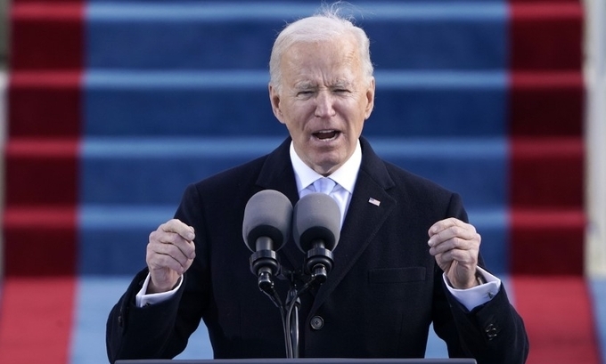 Joe Biden phát biểu tại lễ nhậm chức ở Đồi Capitol ngày 20/1. Ảnh: Reuters.