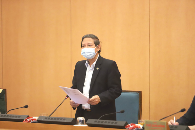  Ông Hoàng Đức Hạnh - Phó Giám đốc Sở Y tế Hà Nội thông tin tại cuộc họp trực tuyến BCĐ phòng, chống dịch COVID-19 Hà Nội, chiều nay (22/2).