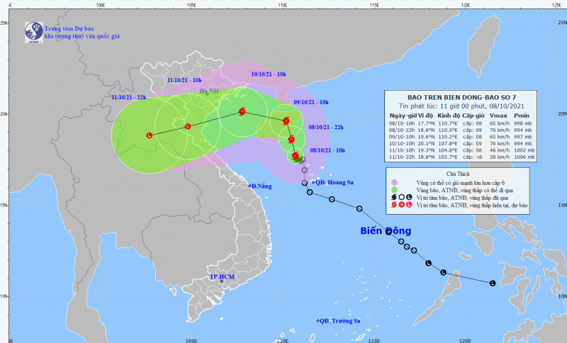 Tin bão mới nhất cơn bão số 7 trưa 8/10 và cảnh báo mưa lớn