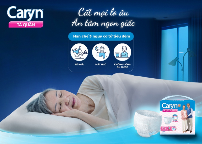 Tã quần Caryn với lõi bông siêu thấm và mảng vải thoáng ẩm 360 độ, nhanh chóng thấm hút trả lại bề mặt khô thoáng hỗ trợ người cao tuổi an tâm ngon giấc